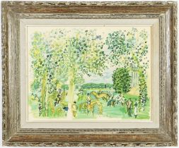 RAOUL DUFY, Paddock A Deauville, Lithograph in colours, French Montparnasse frame, 48 x 62 cm.