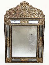 DUTCH WALL MIRROR, 19th century repoussé gilt metal mounted with original bevelled plates centre,