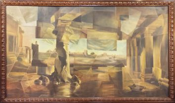 JAYAH BUCKTOWAR, 'Cubist landscape', oil on canvas, 119cm x 212cm, signed and inscribed verso,