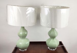 BEST AND LLOYD HEXAGONAL DOUBLE GOURD TABLE LAMPS, a pair, with shades, 85cm H approx. (2)