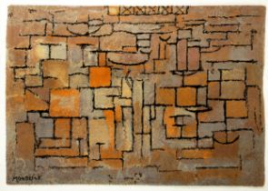 RARE AXMINSTER PURE NEW WOOL RUG/WALL HANGING AFTER PIET MONDRIAN, Composition in grey and yellow,