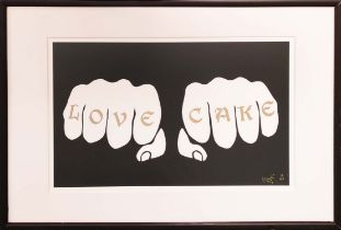 T.WAT (Street Artist) 'Love Cake', stencil, edition 7/45, 38cm x 58cm, signed and dated, framed.