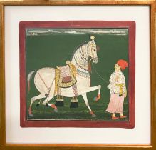 MUGHAL SCHOOL, 'Horse and groom', gouache, 22cm x 26cm, framed.