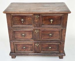 WILLIAM AND MARY CHEST, late 17th century English oak with three panelled moulded long drawers and