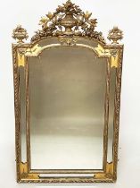 WALL MIRROR, 19th century French giltwood and gesso, arched rectangular with marginal mirror