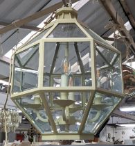 CHARLES EDWARDS MEDIUM HANGING GREENWICH LANTERN, brass finished in white paint, 54.6cm H x 42.2cm x