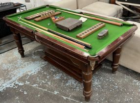 W. JELKS & SONS "The Challenge" SNOOKER DINING TABLE, Victorian mahogany top in four leaves over a