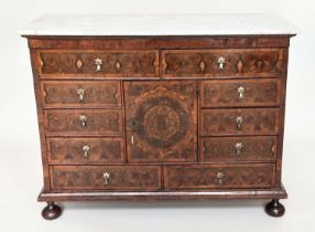 OYSTER VENEERED CHEST, early 18th century English oyster veneered with eight drawers and door now