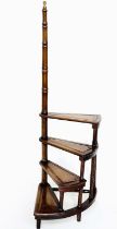 LIBRARY STEPS, a tall set, Georgian style with four spiral leather treads and pole, 155cm H.