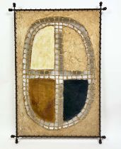 TRIBAL ART WALL HANGING, mid 20th century, various handmade fibre paper and painted canvas in a