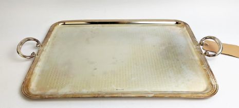 CHRISTOFLE 'ALBI' SERVING TRAY, silver plated, twin handled form, 65cm long, 41cm wide, with covers.
