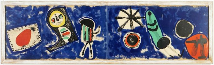 JOAN MIRO, Nocturne, Rare Large Original lithograph in colours 1953, Printed by Maeght, 38 x 140 cm.