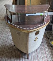 COCKTAIL BAR, in the form of a ships prow, vintage 20th century light up interior to top, 100cm x