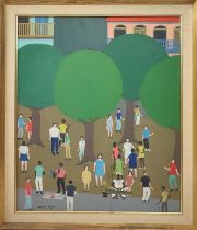 UBIRACI PINTO (1945-2008), Street with Figures, 1970, dated and signed on bottom left, 63cm H x 54cm