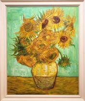 AFTER VINCENT VAN GOGH, 'Sunflowers, third edition', oil on canvas, 91cm x 72cm, with signature