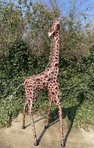 CONTEMPORARY SCHOOL SCULPTURAL GIRAFFE, stylised painted metal 230cm x 75cm.