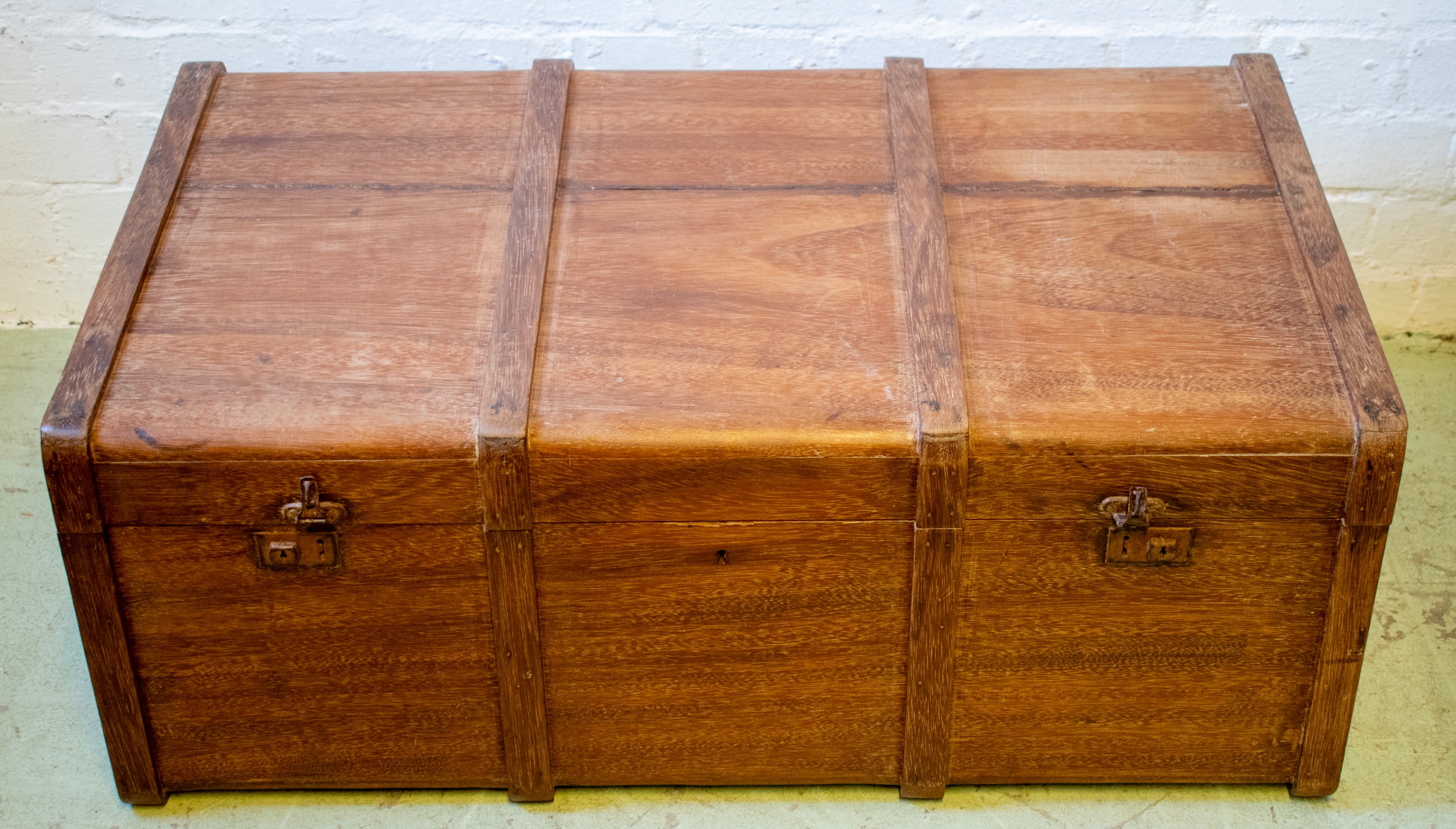 GHANA COLONIAL TRUNK, early 20th century, teak with bone and ebony inlay along with another - Image 4 of 5
