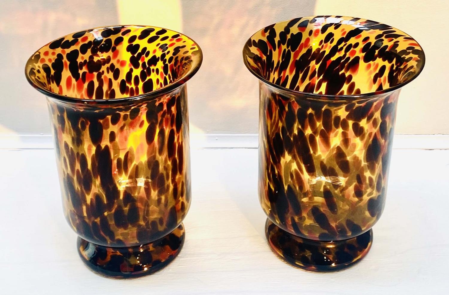 VASES, a pair, 30cm high, 22cm diameter, Murano style tortoiseshell glass. (2) - Image 6 of 7