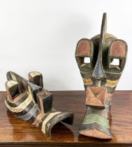 SONGYE MASKS, two (Congo), tallest 64cm H. (2)