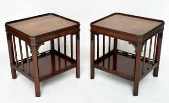 LAMP TABLES, a pair, Georgian design mahogany, each with rectangular galleried top and undertier,