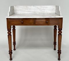 SIDE TABLE, Victorian mahogany with ¾ galleried grey veined white marble top above two frieze