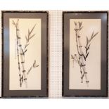 RONG YUAN, 'Birds and bamboo', a pair, woodblock, 80cm x 35cm, framed. (2)