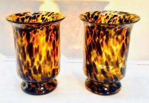 VASES, a pair, 30cm high, 22cm diameter, Murano style tortoiseshell glass. (2)