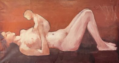HENRY HOLT, 'Nude study', oil on canvas, 69cm x 130cm.