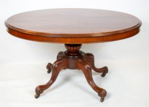 BREAKFAST TABLE, 75cm H x 135cm W x 104cm D, circa 1870, mahogany with oval tilt top on wood