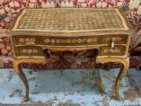 WRITING DESK, Florentine giltwood and painted, comprising five drawers on cabriole legs, 75cm H x