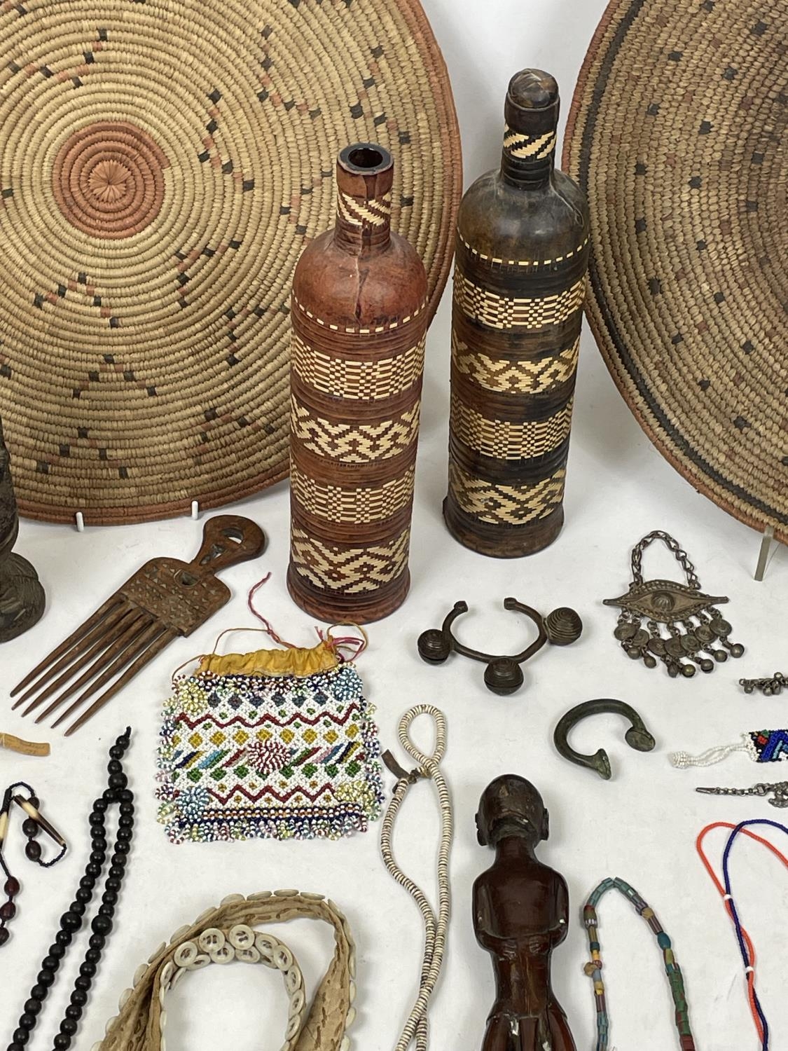 AFRICAN TRIBAL ITEMS, various including a West African bronze Manilla (money) and ankle bracelet two - Image 4 of 10