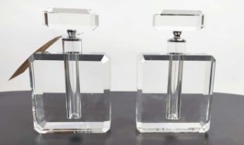 SCENT BOTTLES, pair, Art Deco style, cut glass, 26cm high, 16cm wide, 6cm deep. (2)