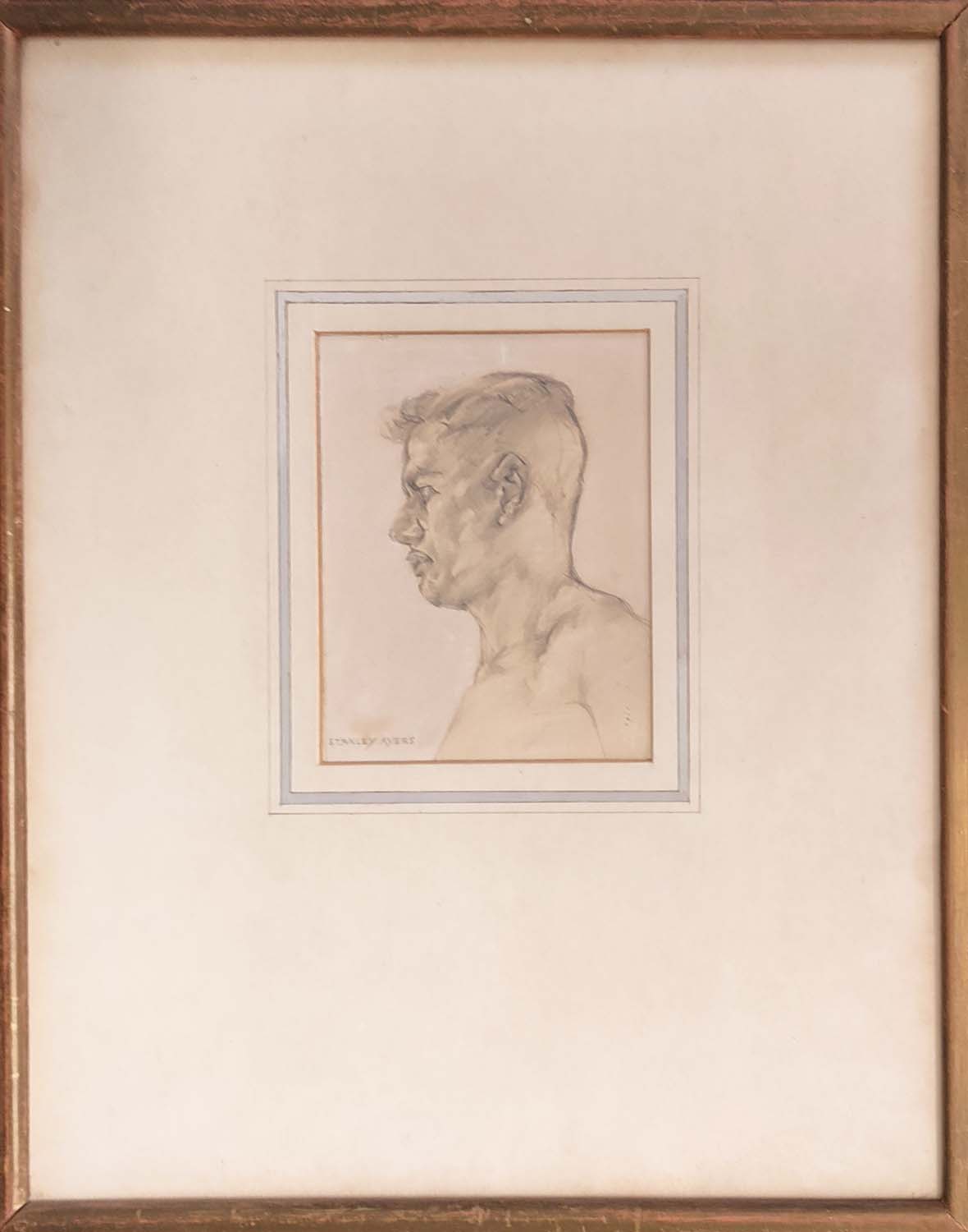 STANLEY AYERS, 'Portrait of a young man', pencil, 13.5cm x 10.5cm, signed, framed.