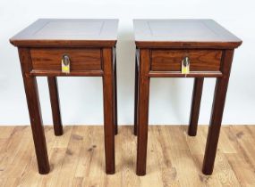 CHINESE SIDE TABLES, a pair, elm, each with a frieze drawer, 48cm x 48cm x 80cm H. (2)