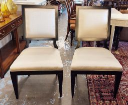 DINING CHAIRS, a set of ten, with ebonised show frames of Art Deco influence, 55cm x 100cm H. (10)