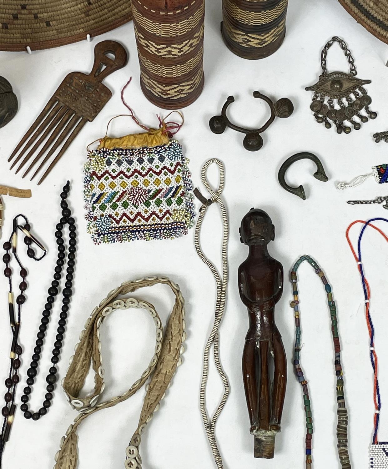 AFRICAN TRIBAL ITEMS, various including a West African bronze Manilla (money) and ankle bracelet two - Image 9 of 10