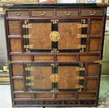 SIDE CABINET, 120cm H x 111cm x 54cm, 19th century Korean elm, ebonised, firwood and brass bound