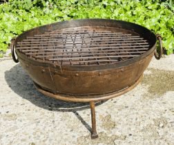 INDIAN STYLE KADAI FIRE BOWL, on a stand, oxidised metal, 47cm high, 64cm wide, 60cm diam.