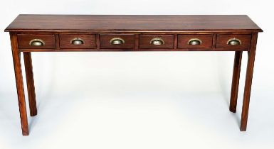 HALL TABLE, Victorian style lacquered, shallow rectangular with six drawers and chamfered square