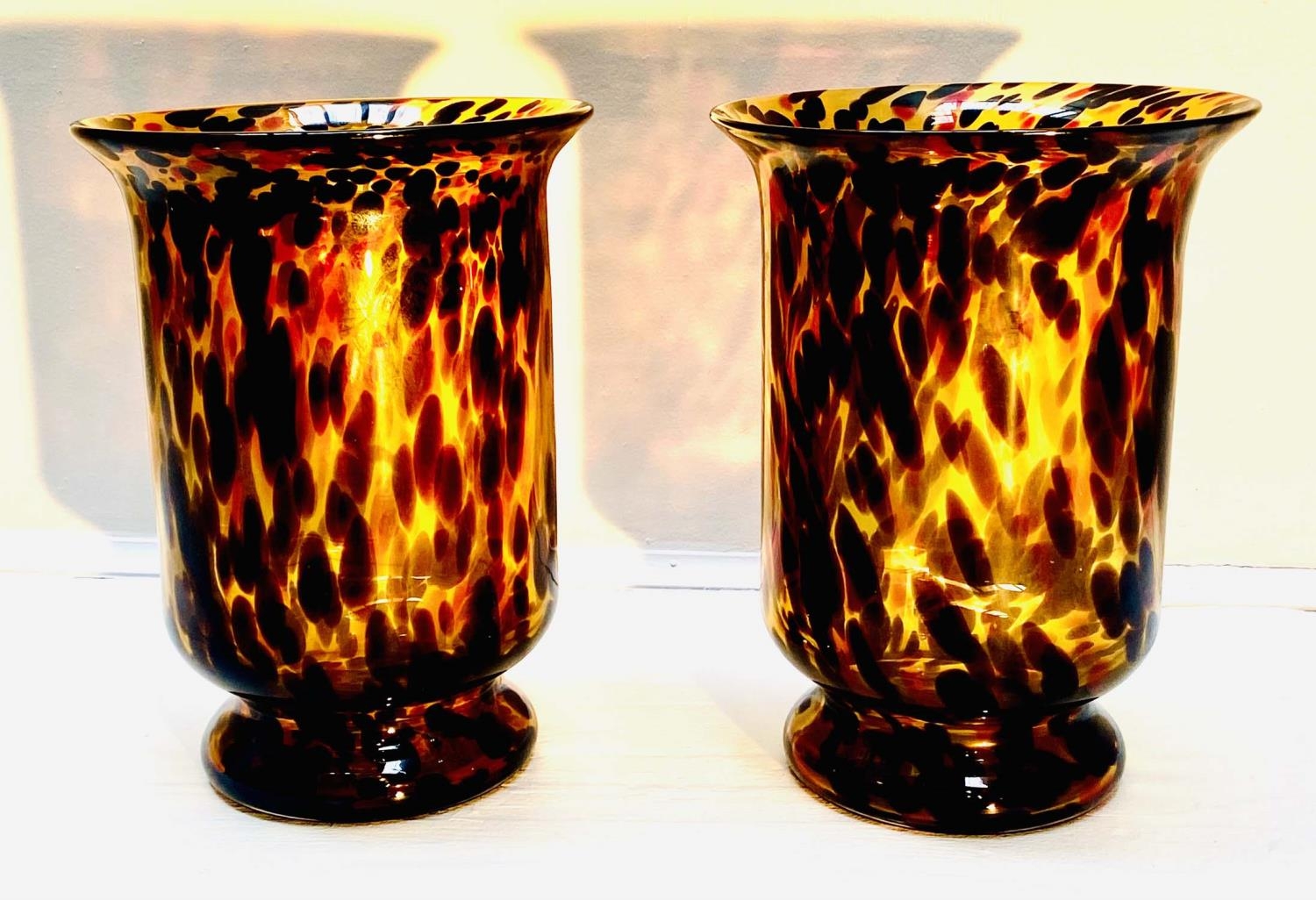 VASES, a pair, 30cm high, 22cm diameter, Murano style tortoiseshell glass. (2) - Image 4 of 7