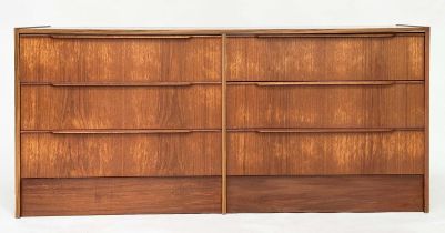 DANISH LOW CHEST BY STEENS, 1970's teak with six drawers, 146cm x 40cm x 66cm H.