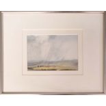 KATHERINE HOLMES (b 1962), 'Landscape', watercolour, 32cm x 39cm overall, framed.