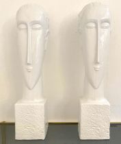 UNTITLED BUSTS, a pair, glazed ceramic, 60cm high, 14cm wide, 15cm deep. (2)