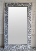MOTHER OF PEARL INLAID MIRROR, 70cm W x 121cm H.