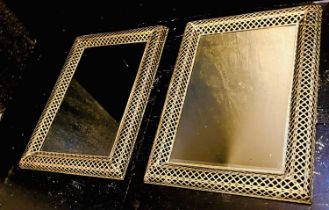 WALL MIRRORS, a pair, gilt metal pierced frames, 100cm x 70cm. (2)