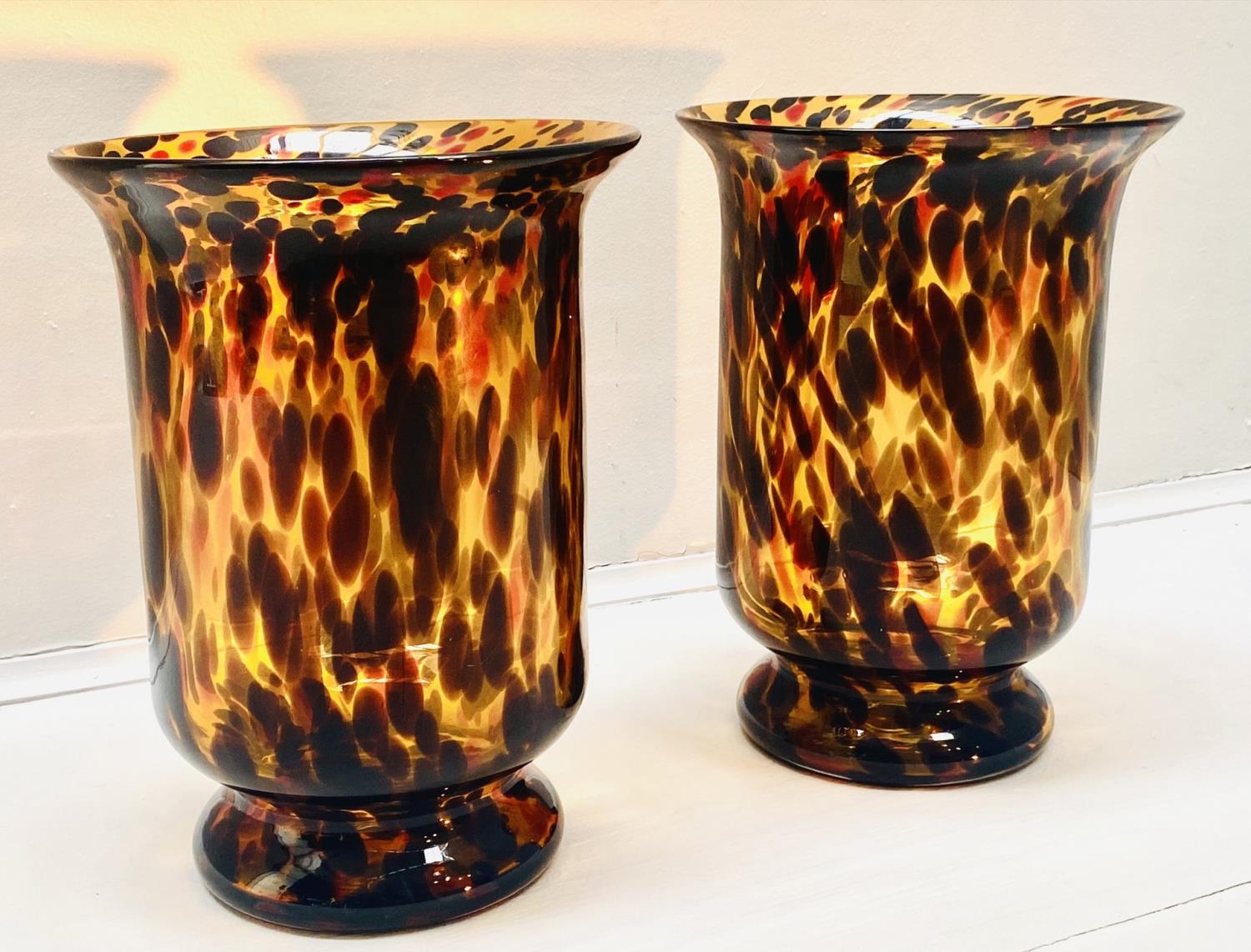 VASES, a pair, 30cm high, 22cm diameter, Murano style tortoiseshell glass. (2) - Image 3 of 7