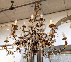 CHANDELIER, of large proportions, 120cm H x 110cm W, the metal frame with gilt detail and glass