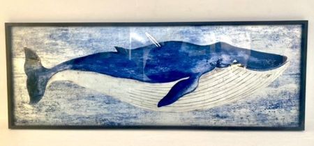 CONTEMPORARY SCHOOL STUDY OF A BLUE WHALE, framed, 43cm x 120cm.