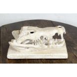 CROCODILE SKULL CAST, mounted on plinth base, 14cm H x 30cm x 15cm.