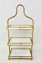 ETAGERE, 1960's French style, 85cm high, 41cm wide, 25cm deep, three-tier form, marble and gilt